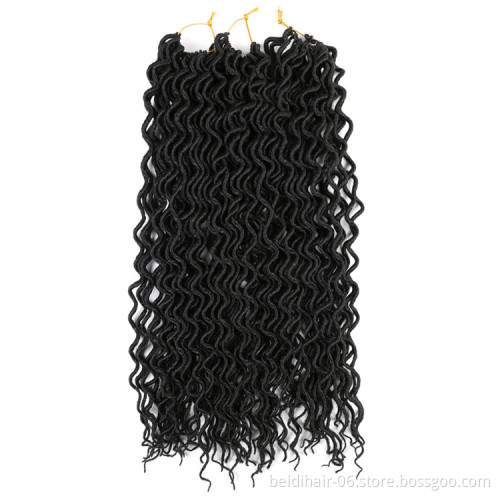 Wholesale 18 inch Curly Faux Locs Wavy Goddess Locs Crochet Hair Braids Pre looped Synthetic Hair Extension Wavy Soft Dreadlock